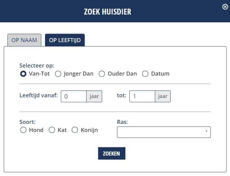 Zoek huisdier op leeftijd