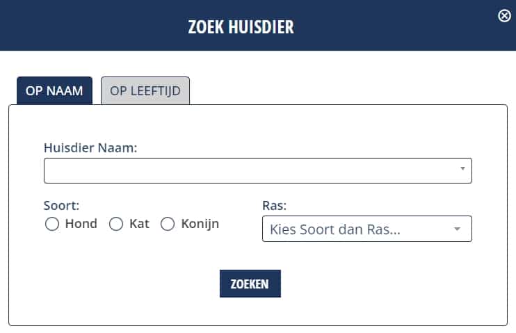 Zoek huisdier