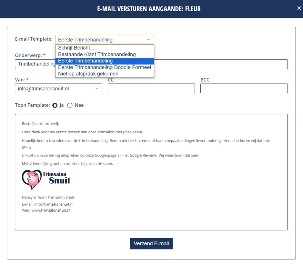 Trimsalon E-mail Templates